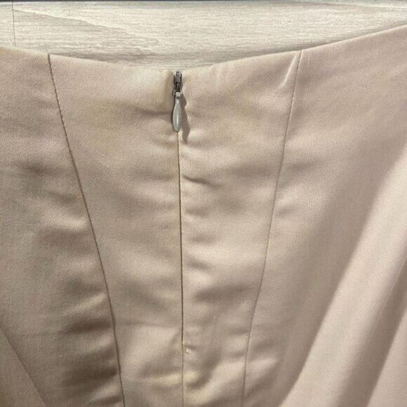 SISLEY Stretch Fitted Tube Skirt Beige Pleated Back Hem Bodycon Pencil‎ Skirt - Picture 4 of 7